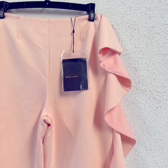 NWT Peace+Love peach color wide  leg one side ruffles pants trousers - Picture 3 of 5